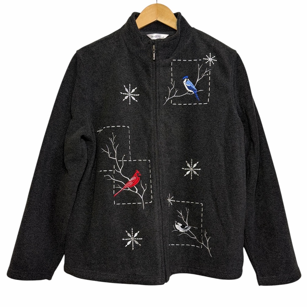 Northern Reflections Bird Embroidered Fleece Jacket Charcoal L